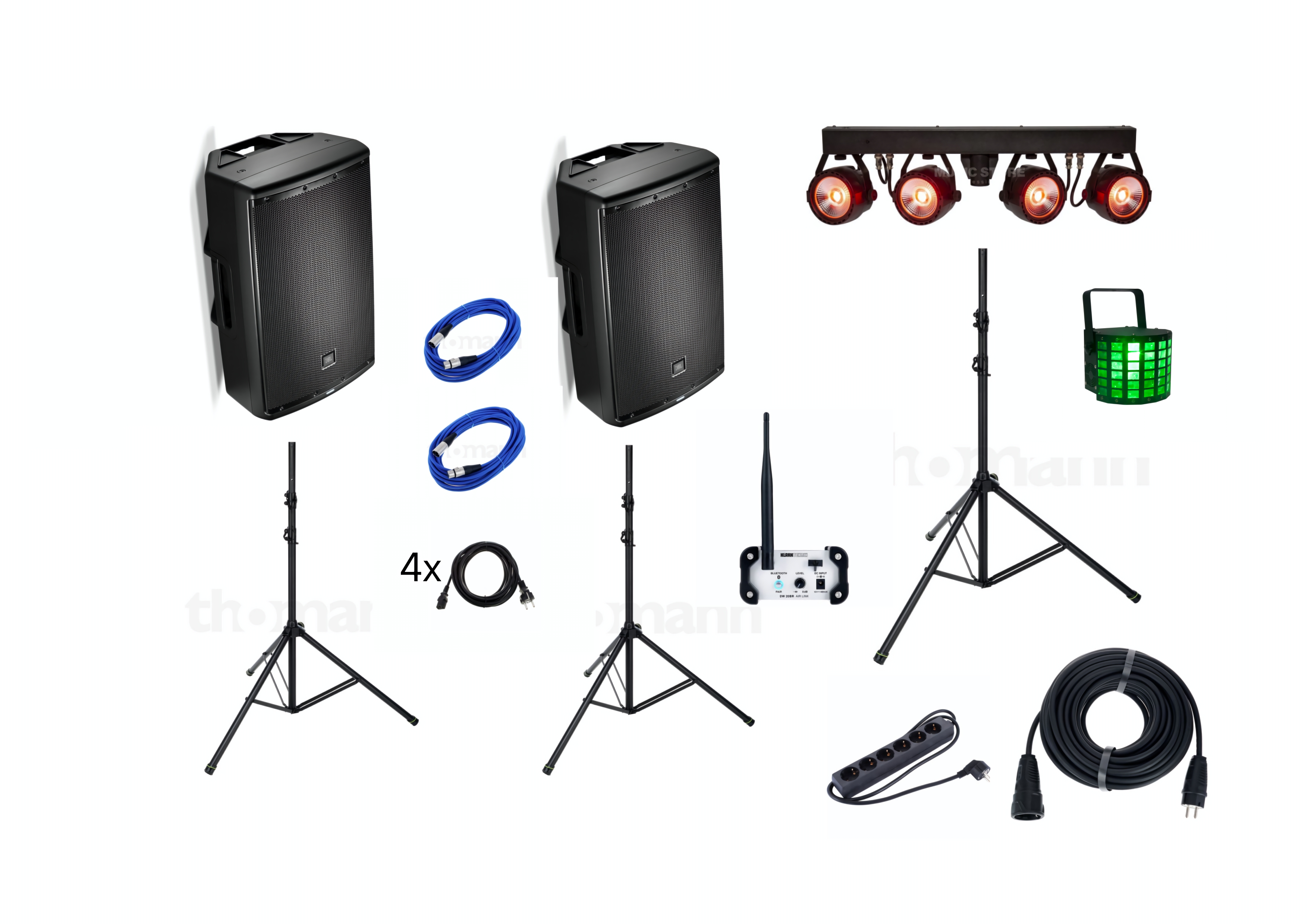 2x JBL EON 615 + Bluetooth Adapter + Lichtbar und Strahleneffekt